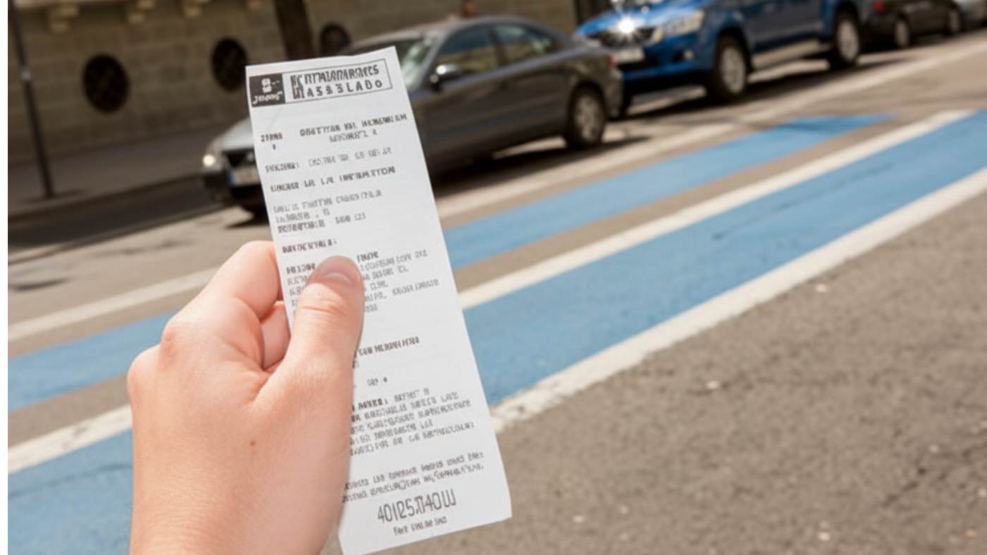 Cómo quitar multa zona azul paso a paso y evitar sanciones futuras Persona sosteniendo un ticket de estacionamiento en zona azul, ilustrando cómo quitar multa zona azul en caso de error o impago.