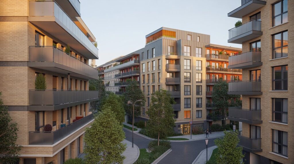 Imagen de un vecindario de viviendas contemporáneas